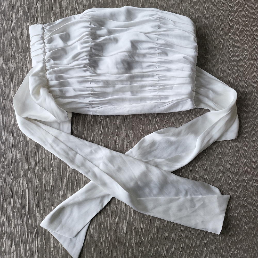 White Strapless Ruched Top